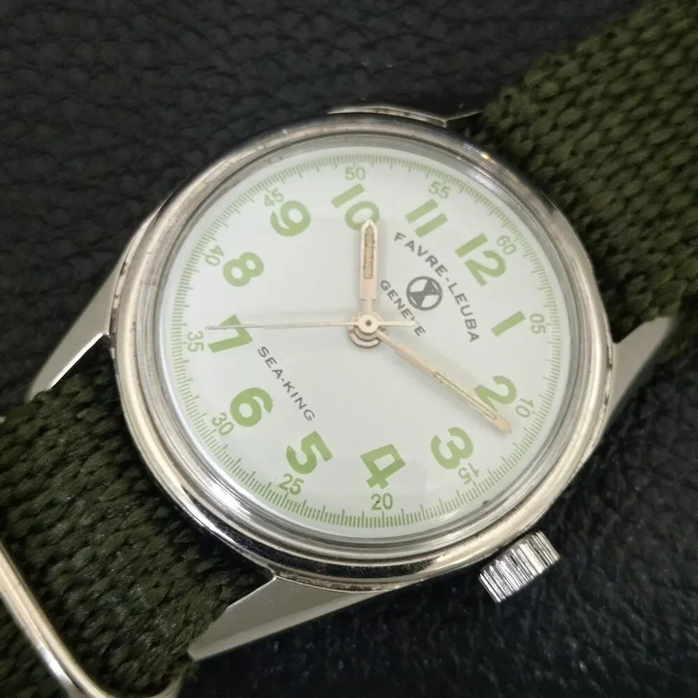 Vintage 1989 Favre Leuba Manual Mens Silver Watch W/Nato Strap